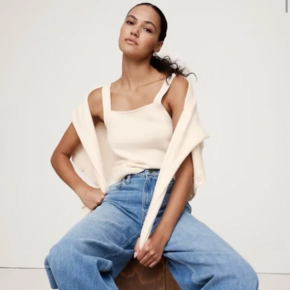 NWT Banana Republic Ivory Cashmere Square Neck Sweater Tank - Picture 1 of 7